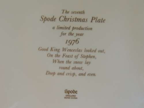 SPODE CHRISTMAS PLATE 1976 "GOOD KING WENCESLAS"  - LIMITED PRODUCTION