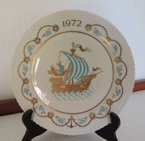 SPODE CHRISTMAS PLATE 1972 "I SAW THREE SHIPS" - LIMITED PRODUCTION