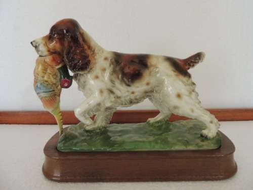 COCKER SPANIEL WITH PHEASANT IN MOUTH - MOUNTED ON WOODEN BASE