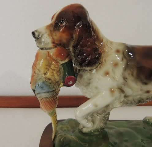 COCKER SPANIEL WITH PHEASANT IN MOUTH - MOUNTED ON WOODEN BASE