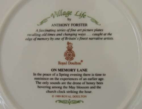 ROYAL DOULTON PLATE - VILLAGE LIFE SERIES, "ON MEMORY LANE"