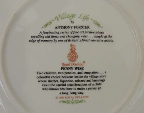ROYAL DOULTON PLATE - VILLAGE LIFE SERIES, "PENNY WISE"