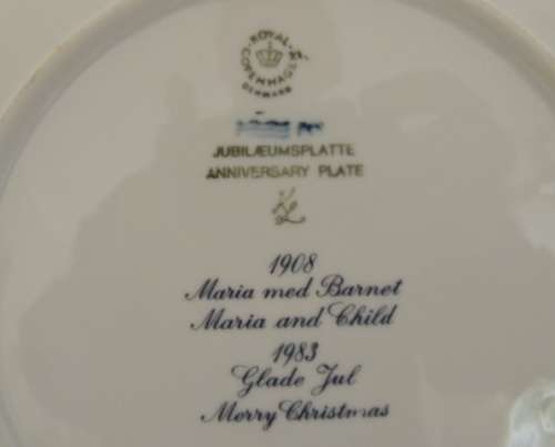ROYAL COPENHAGEN CHRISTMAS ANNIVERSARY PLATE 1908 - 1983 - "MARY AND CHILD"
