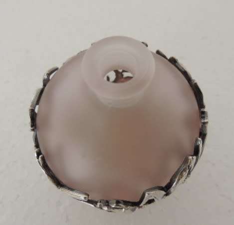 FROSTED PINK PERFUME BOTTLE WITH AMAZING ART NOUVEAU STYLE DECORATION