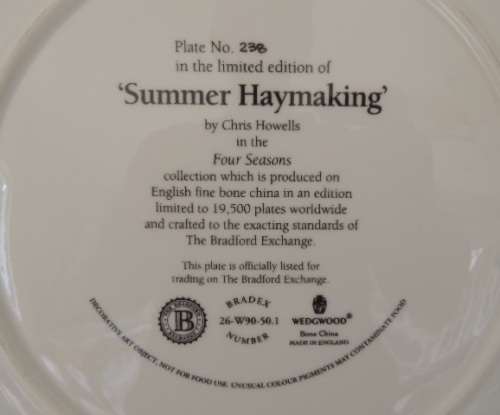 WEDGWOOD RACK PLATE - FOUR SEASONS - "SUMMER HAYMAKING" WITH COA