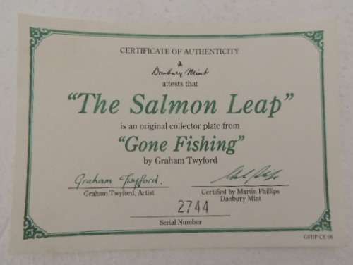 WEDGWOOD PLATE FROM "GONE FISHING" SERIES - " THE SALMON LEAP" with COA