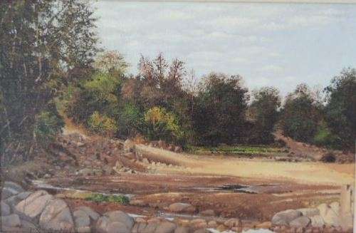 RON CAMPBELL OIL ON BOARD - "DRY RIVER" - Low start
