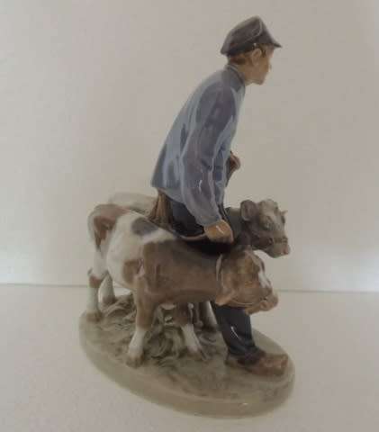 ROYAL COPENHAGEN FIGURINE - BOY WITH TWO CALVES # 1858 FOR JOHANNES