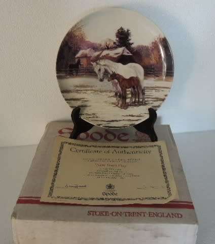 SPODE PLATE THE NOBLE HORSE CHRISTMAS COLLECTION - "NEW YEAR'S DAY" BOXED WITH COA