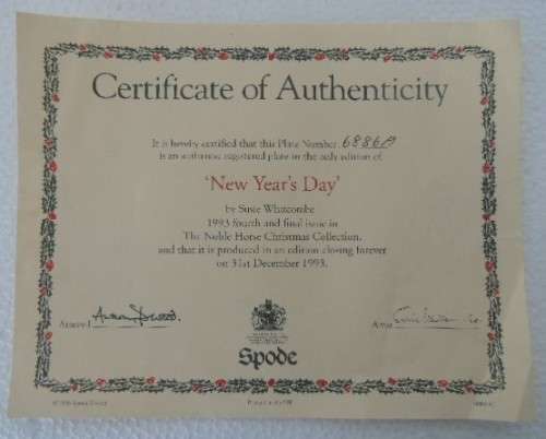 SPODE PLATE THE NOBLE HORSE CHRISTMAS COLLECTION - "NEW YEAR'S DAY" BOXED WITH COA