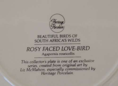HERITAGE COLLECTION BEAUTIFUL BIRDS OF SOUTH AFRICA'S WILDS - ROSY FACED LOVE-BIRD
