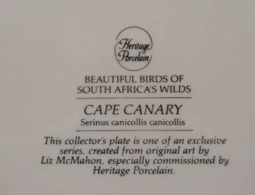 HERITAGE COLLECTION BEAUTIFUL BIRDS OF SOUTH AFRICA'S WILDS - CAPE CANARY