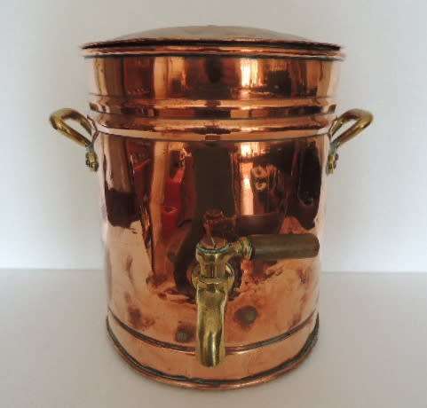COPPER URN WITH BRASS HANDLES AND TAP