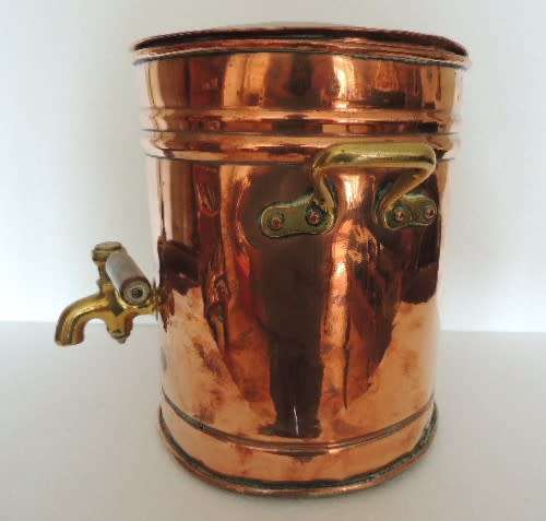 COPPER URN WITH BRASS HANDLES AND TAP