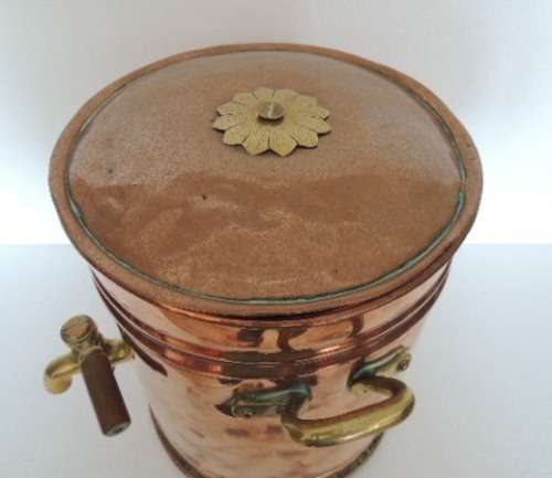COPPER URN WITH BRASS HANDLES AND TAP