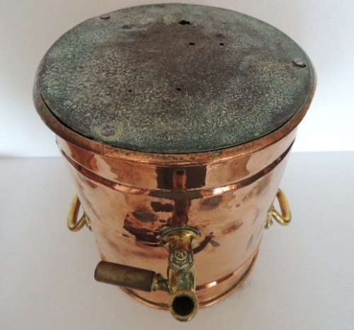 COPPER URN WITH BRASS HANDLES AND TAP
