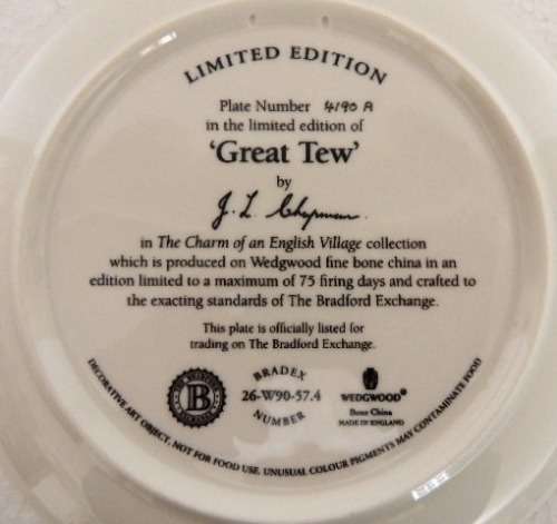 WEDGWOOD LIMITED EDITION PLATE - "GREAT TEW" with COA and BOXED