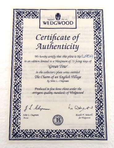 WEDGWOOD LIMITED EDITION PLATE - "GREAT TEW" with COA and BOXED