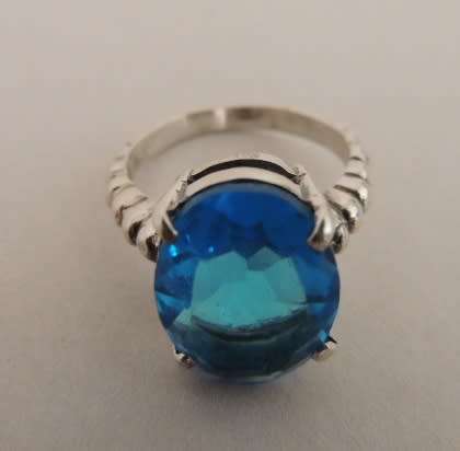 STERLING SILVER RING WITH LARGE BLUE STONE - STUNNING, price reduced