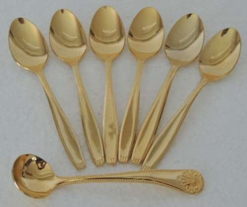 GOLD PLATED TEASPOONS AND SUGAR SPOON - RESERVED FOR Greg8