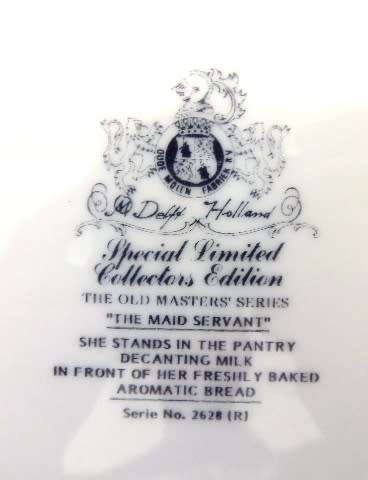DELFT SPECIAL LIMITED COLLECTORS EDITION PLATE - THE MAID SERVANT