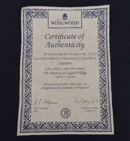 Wedgwood Limited Edition Plate - `STANTON` boxed with COA