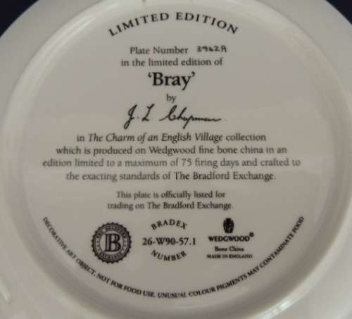 Wedgwood Limited Edition Plate - `BRAY` boxed with COA