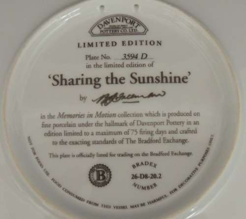 Davenport Limited Edition Plate - `SHARING THE SUNSHINE` (Price reduced)