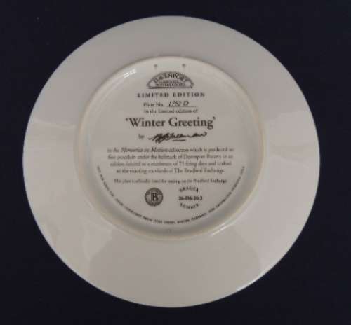 Davenport Limited Edition Plate - `WINTER GREETING` (Price reduced)