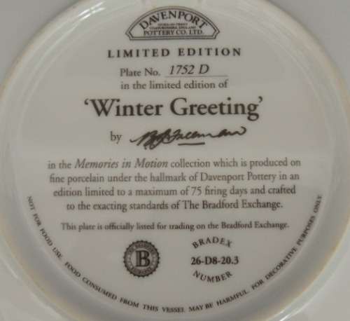 Davenport Limited Edition Plate - `WINTER GREETING` (Price reduced)