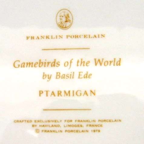 Franklin Gamebirds Of The World Plate - `PTARMIGAN`