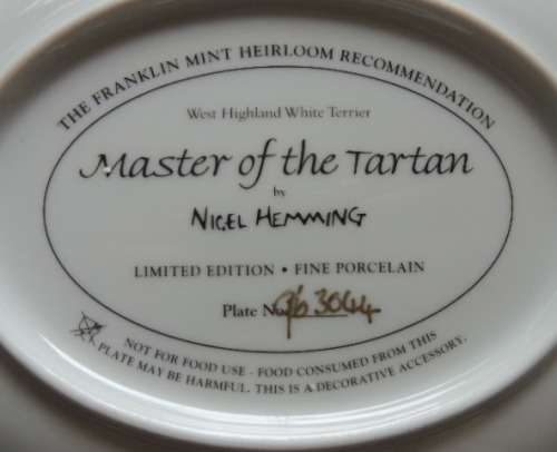 Franklin Mint West Highland White Terrier Plate - MASTER OF THE TARTAN