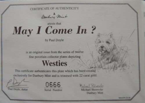 Danbury Mint WESTIES Collector`s Plate - MAY I COME IN?