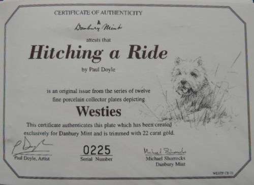 Danbury Mint WESTIES Collector`s Plate - HITCHING A RIDE