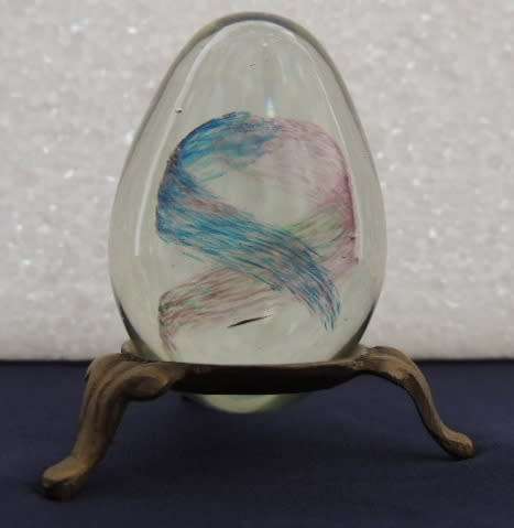 Two Art Glass Eggs On Stands