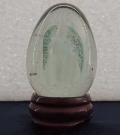 Two Art Glass Eggs On Stands