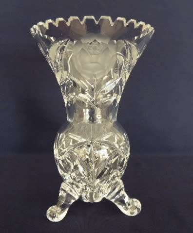 Rose and Leaf Cut Crystal Vase - 22 cm