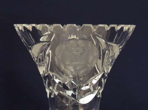 Rose and Leaf Cut Crystal Vase - 22 cm