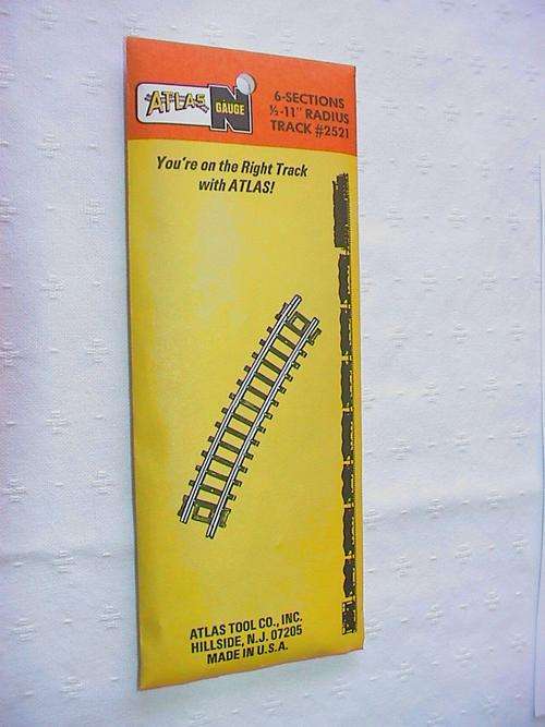 ATLAS N GAUGE 2521 PACKET OF 6  CURVED TRACK HALF OF 11 INCH RADIUS IN EXCELLENT CONDITION