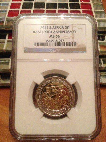 2 X !!!MS66!!! 2011 SARB 90th Aniversary R5 coin.
