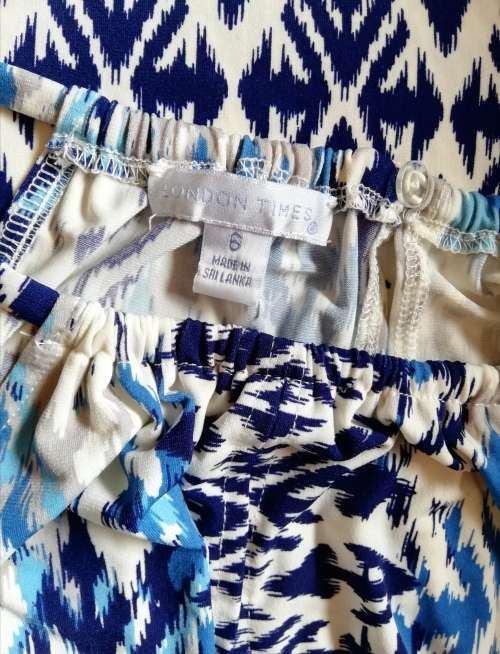 DRESS - LONDON TIMES (6/30/XS) in Blue & White Print