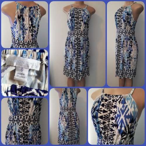 DRESS - LONDON TIMES (6/30/XS) in Blue & White Print
