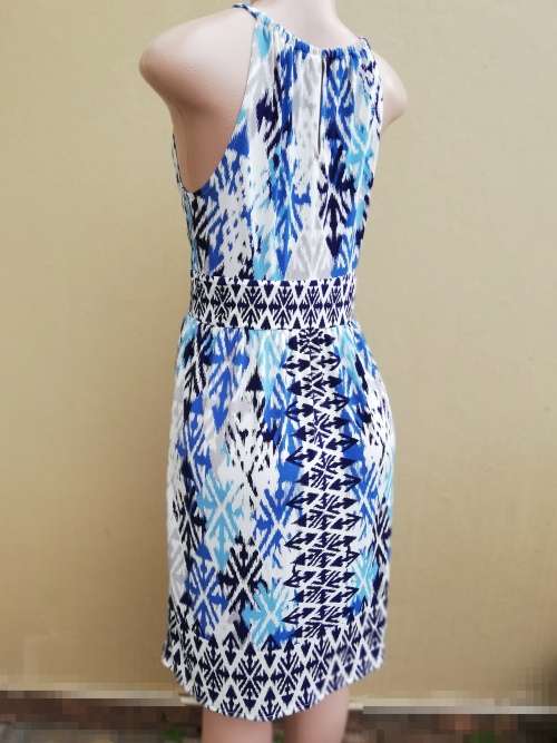 DRESS - LONDON TIMES (6/30/XS) in Blue & White Print