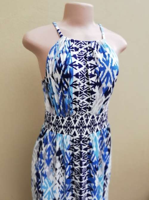 DRESS - LONDON TIMES (6/30/XS) in Blue & White Print
