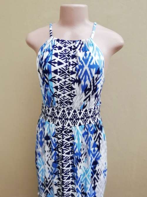 DRESS - LONDON TIMES (6/30/XS) in Blue & White Print