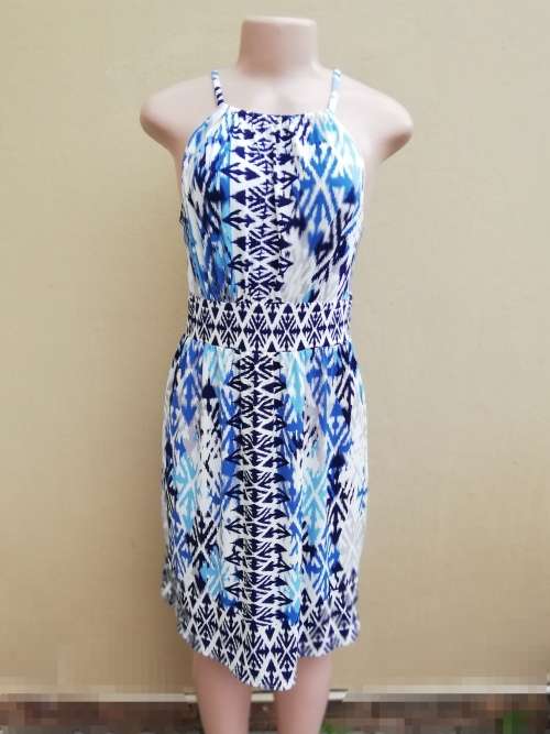 DRESS - LONDON TIMES (6/30/XS) in Blue & White Print