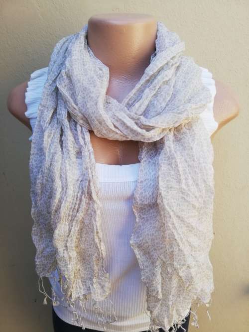 LADIES SCARF - BEIGE and WHITE PRINT