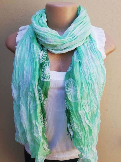 LADIES SCARF - GREEN and WHITE PRINT