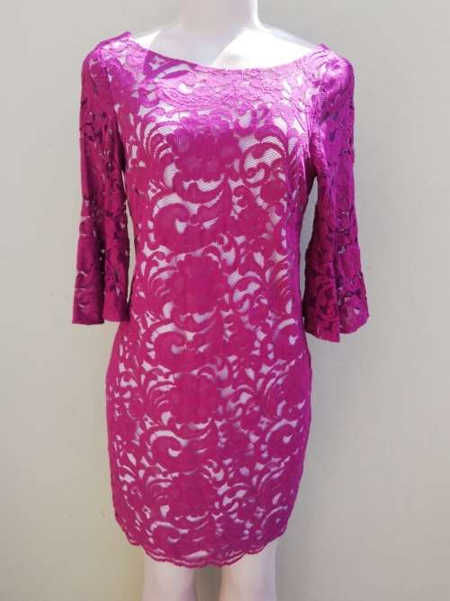 MAGENTA LACE DRESS (6) FULLY LINED