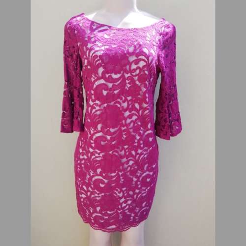 MAGENTA LACE DRESS (6) FULLY LINED
